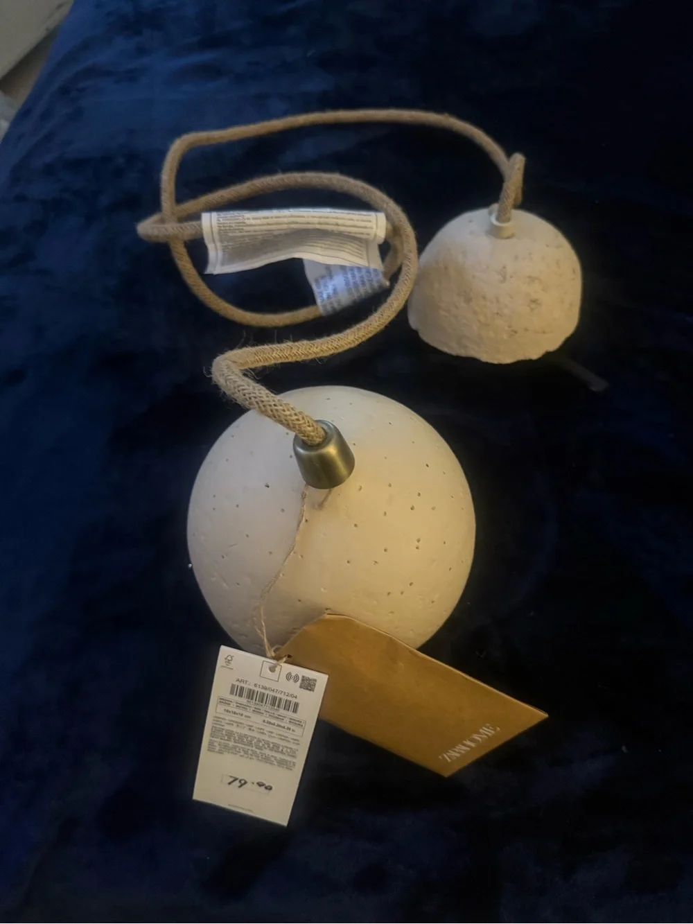 Zara Cream Textured Ceramic Dome Pendant with Braided Cord